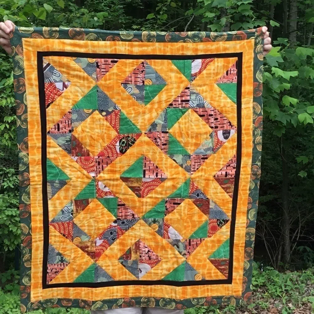 NWT Hand Crafted Aboriginal Prints Quilt Yellow